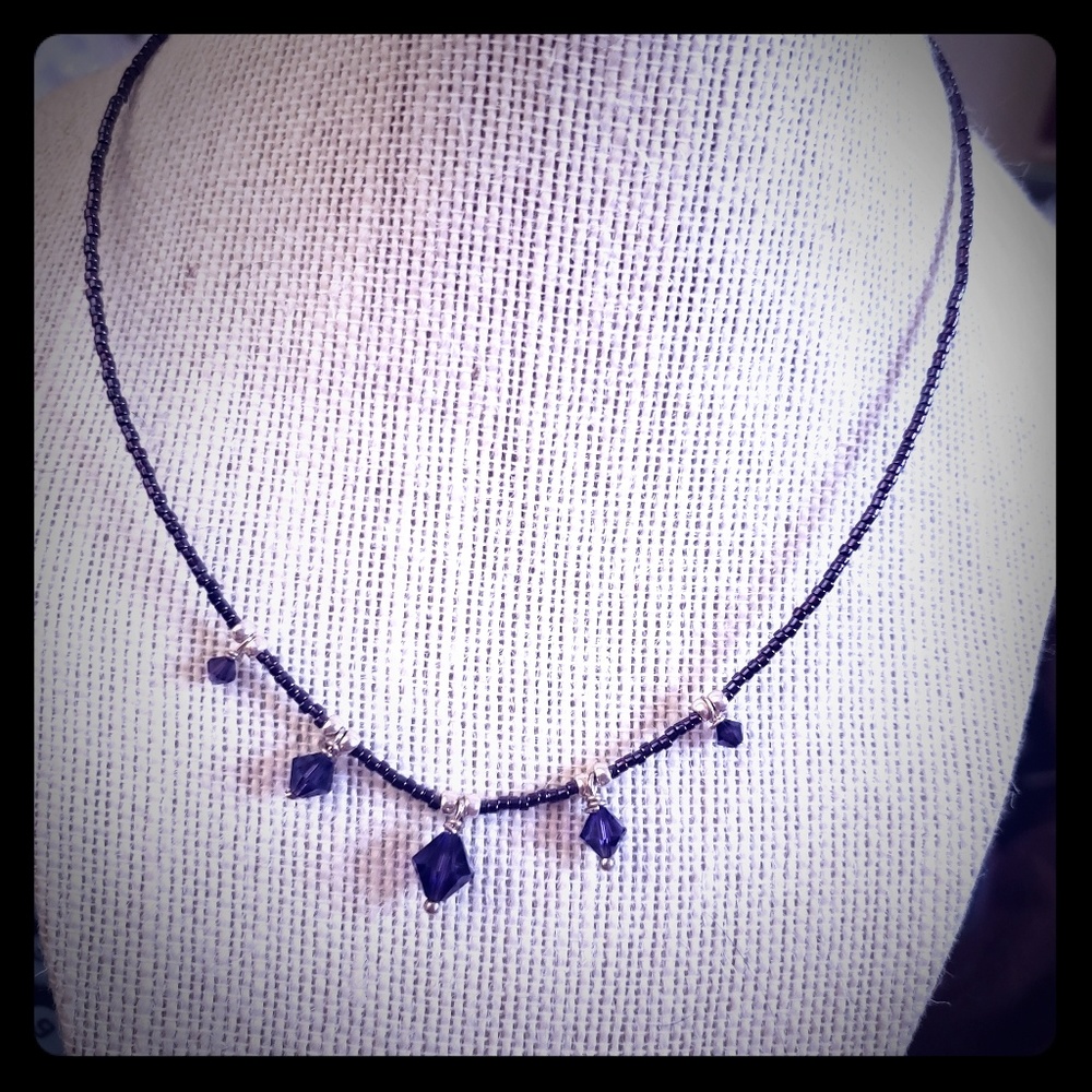 Violet Crystal Dangle Choker Necklace